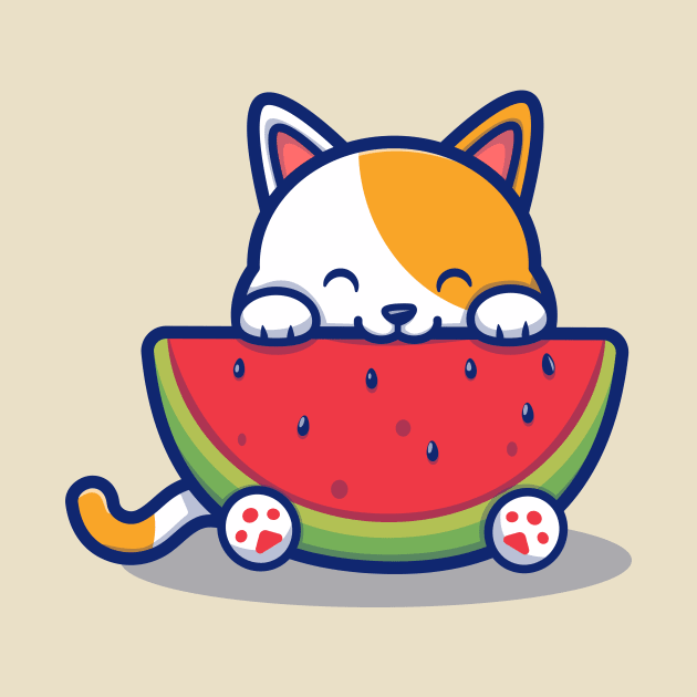 Cute Cat Eating Watermelon by Catalyst Labs