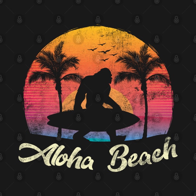 Retro Bigfoot Sasquatch Silhouette Aloha Hawaiian Beach by HCMGift