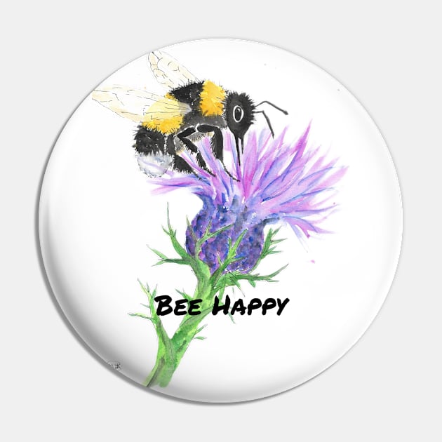 Bee Happy. Bumblebee and Thistle Pin by Marjansart 