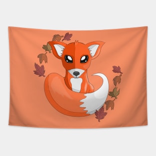 The Red Fox with Fall Leaves Tapestry