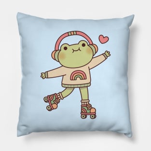 Cute Frog With Headphones And Roller Skates Pillow