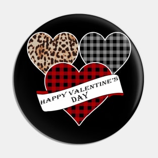 Women's Striped Plaid Printed Heart Valentine's Day Pin