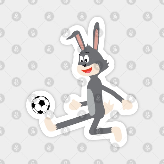 Cartoon Rabbit Soccer Kick Ball Magnet by HappyGiftArt