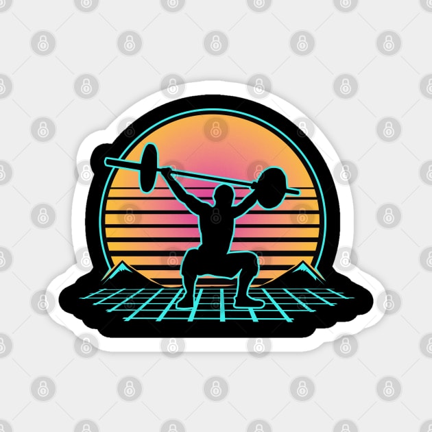 Snatch Weight lifting Retro Sunset Outrun Magnet by jamboi