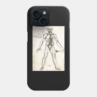 Anatomical figure of a man, to show the heart, lungs and main arteries.  Drawn by Leonardo Da Vinci, circa 1504-06 Phone Case