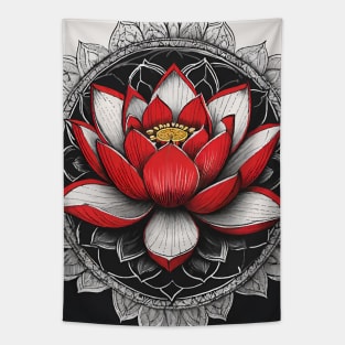 Red Lotus Flower Mandala Tapestry