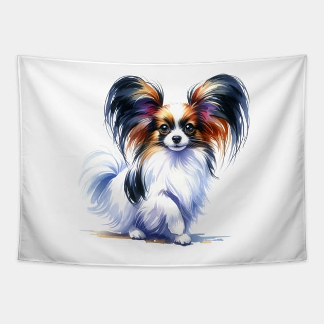 Papillon Watercolor Painting - Beautiful Dog Tapestry by Edd Paint Something