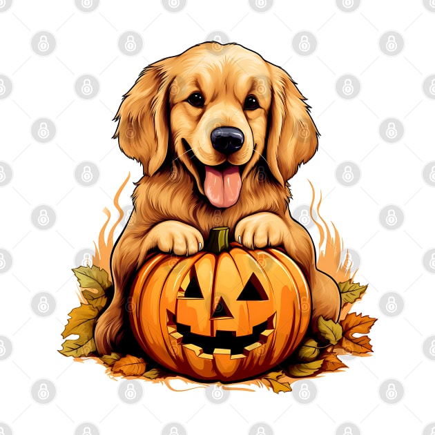 Golden Retriever Dog inside Pumpkin #6 by Chromatic Fusion Studio