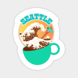 Seattle. Great Wave of Coffee in a Green Cup. Magnet