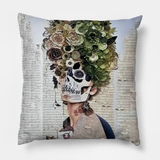 Collage Skull Woman Flowers Pillow