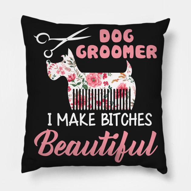 Floral Dog Groomer Gift Dog Pet Grooming T-shirt Pillow by Elsie