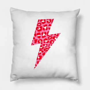 Pink and Red Leopard Print Lightning Bolt Pillow