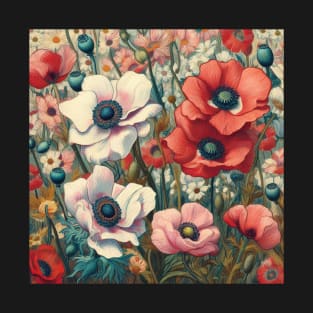 anemone and poppy flower pattern 10 T-Shirt