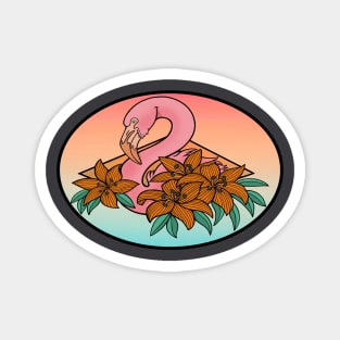 Flamingo and Lilies Magnet
