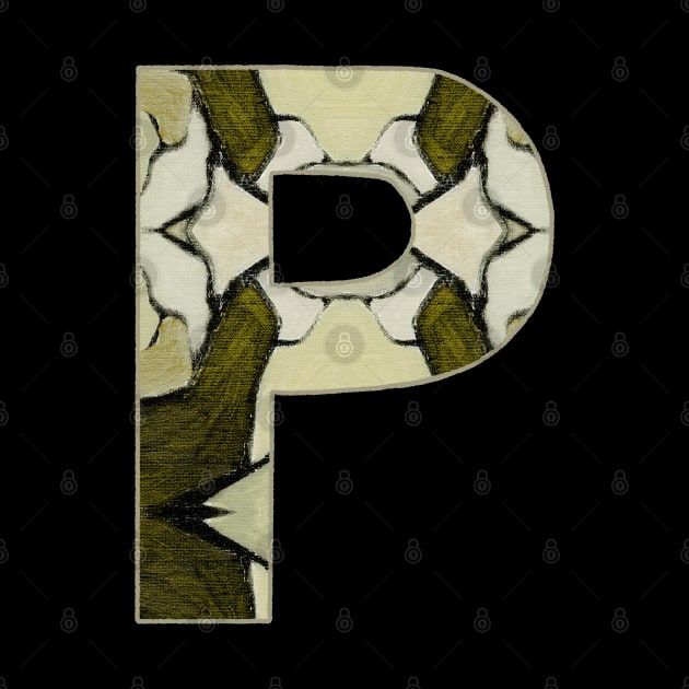 Letter P Monogram Initial Olive Green Pearl White Aesthetic Abstract Pattern Painting On Canvas by Go Abstract Art