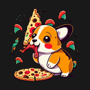 kawaii cute corgi eating pizza T-Shirt