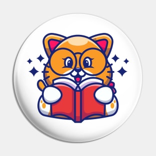 Cute cat reading book cartoon Pin