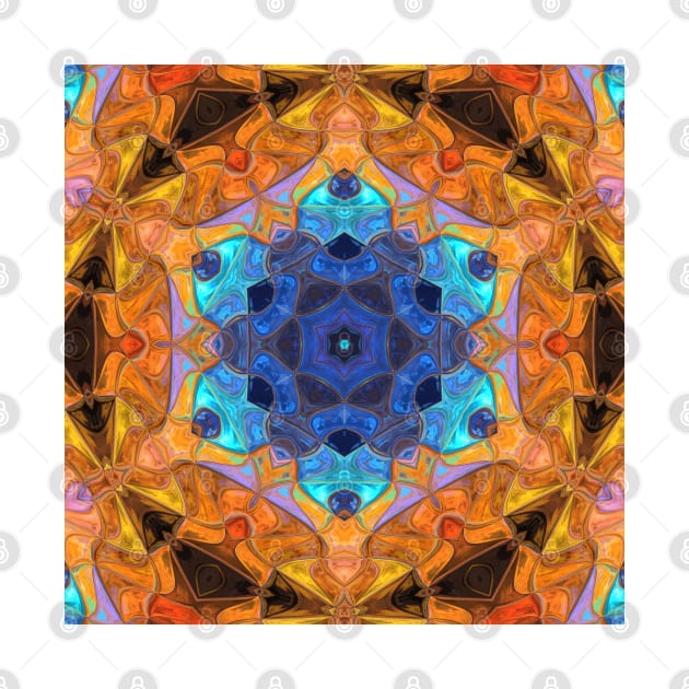 Mosaic Mandala Flower Blue and Orange by WormholeOrbital