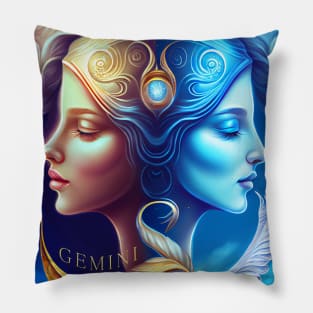 Zodiac Sign GEMINI - Fantasy Illustration of Gemini Pillow