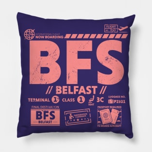 Vintage Belfast BFS Airport Code Travel Day Retro Travel Tag Northern Ireland Pillow