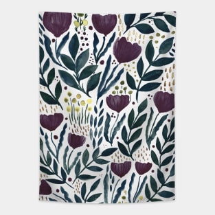 Watercolor flower garden - purple night Tapestry