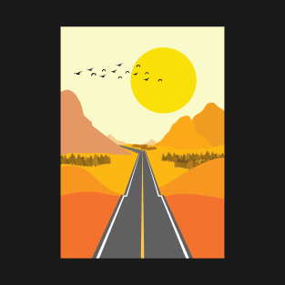 Minimalist Modern Autumn Sunset Road Trip Graphic Art T-Shirt