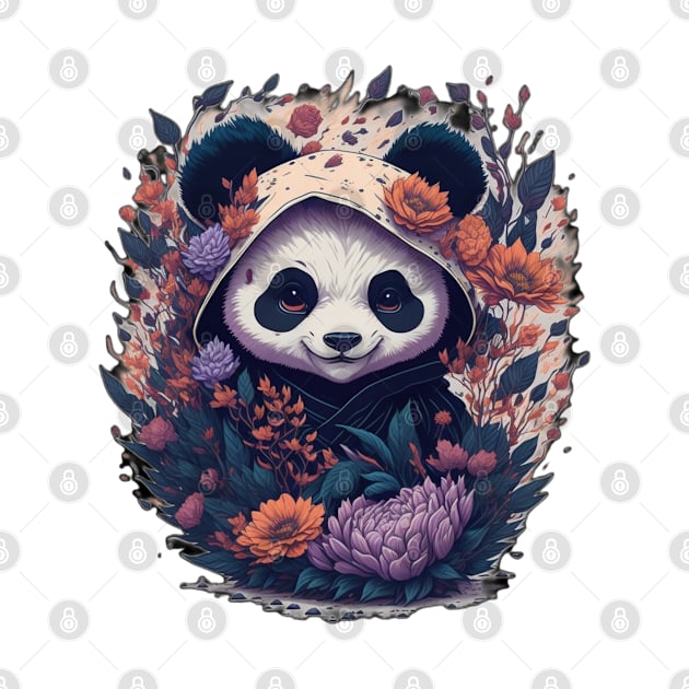 Cute Ninja Panda With Flowers Art Martial Floral Baby Pana by BaliChili