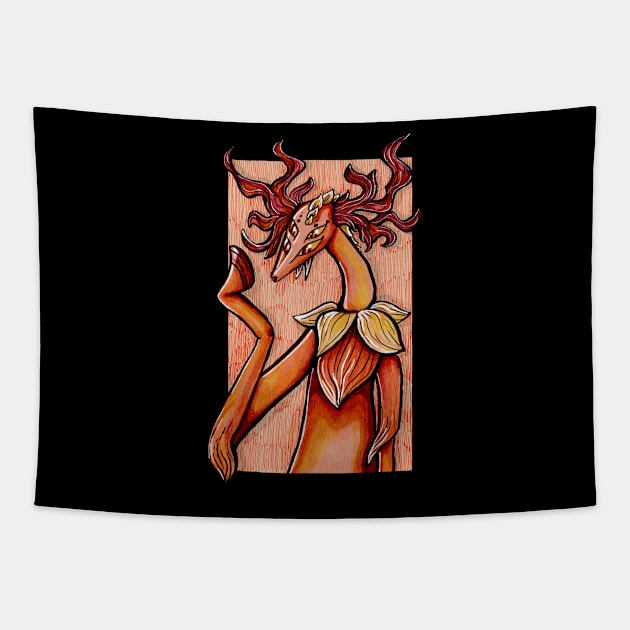 Orange Deer Monster Tapestry by Space Kale