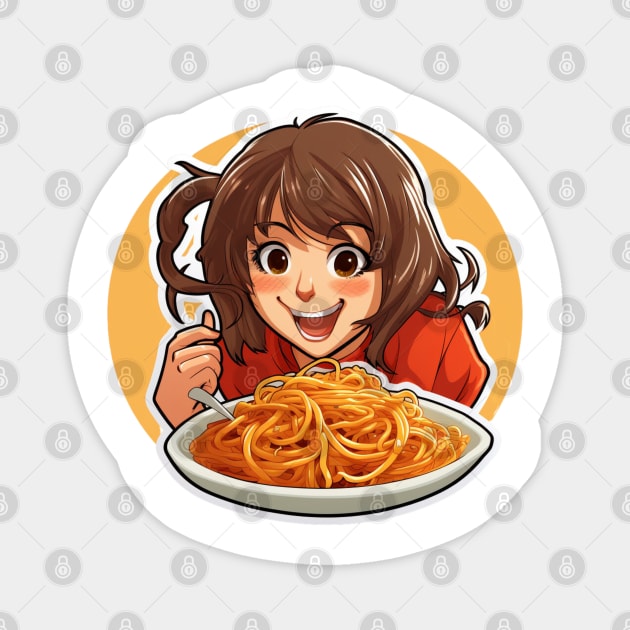 Cute Girl Eating Spaghetti Magnet by Riverside-Moon