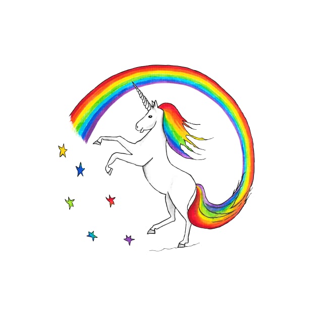 Rainbow Unicorn with Colourful Stars Positive Print by Maddybennettart