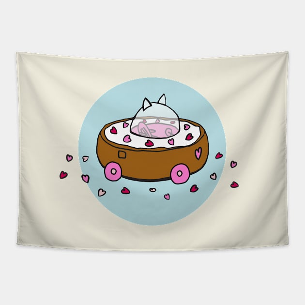 Valentine's Day Cat Donut Car with Heart Sprinkles T-Shirt Tapestry by donutcarco