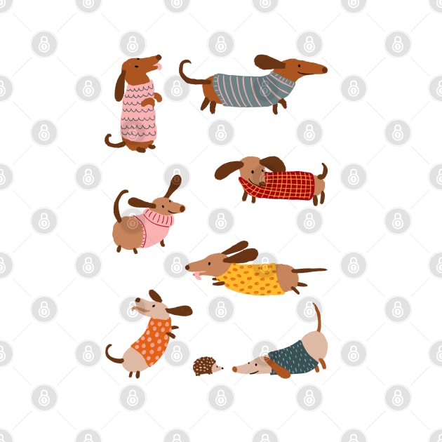 Cute Dachshunds in Winter Sweaters by BexMorleyArt