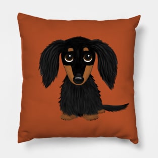 Black and Tan Longhaired Dachshund | Cute Wiener Dog Pillow