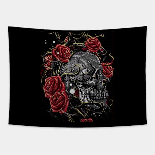 Skeleton Head Red Rose Flower Tapestry