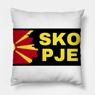Skopje City with North Macedonia  Flag Design Pillow