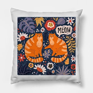 Cute cats with plants and flowers Pillow