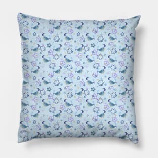 Flowery Blue Bird Pattern Pillow