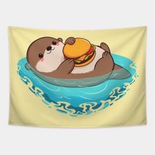 Otter enjoys a tasty burger and good vibes Tapestry