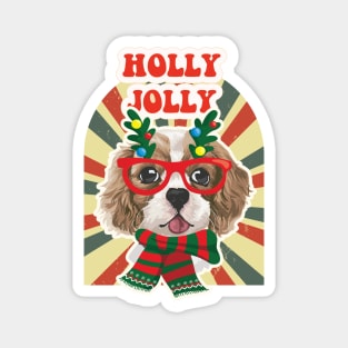 Christmas Retro with Poodles Dogs | Holly Jolly Magnet