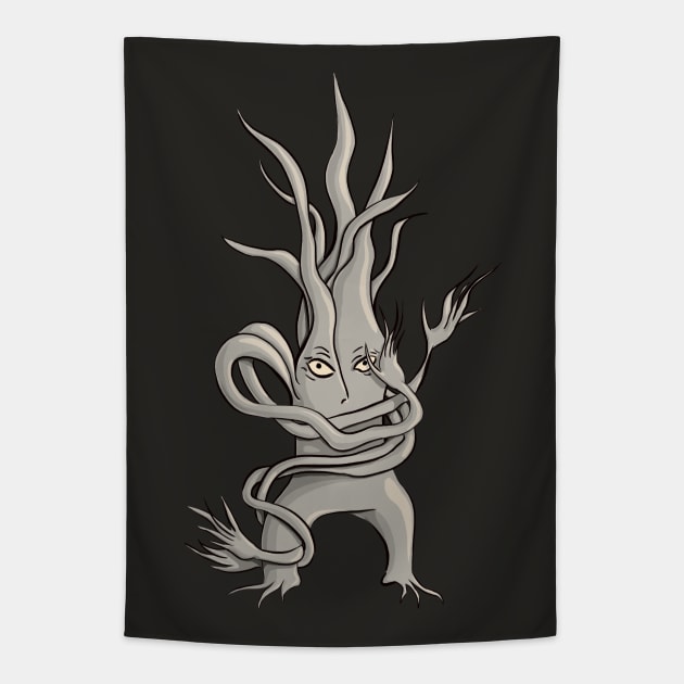 Spooky Tree Creature With Tangled Branches Tapestry by Boriana Giormova