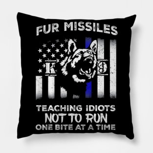 Vertical Thin Blue Line Flag Fur Missile Police K9 Pillow