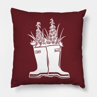 Foxglove White Lineart Rain Boots Pillow