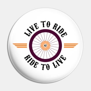 Violet bike wheel with winngs, Live To Ride, Ride to Live Pin