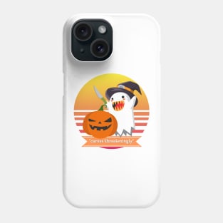 Halloween Cute Ghost Carves a Pumpkin Threateningly Phone Case