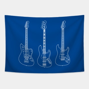 Guitar and Bass Collection Outline Dark Theme Tapestry