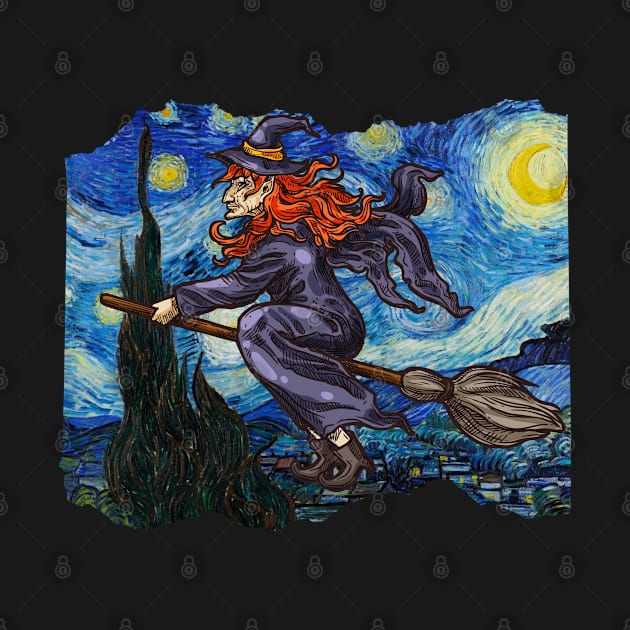 Starry Night By Vincent Van Gogh And Witch by V-Edgy