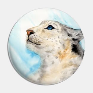 Snow leopard watercolor Pin