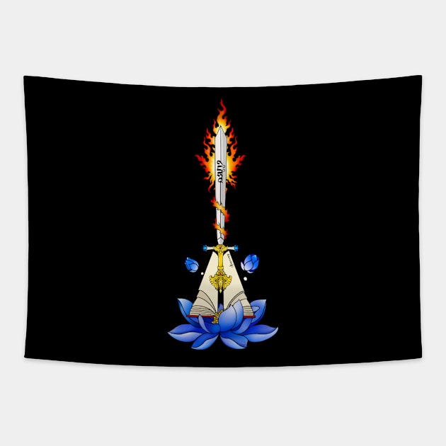 Manjushri Motif, black buddhist art Tapestry by MayGreenAbgrall