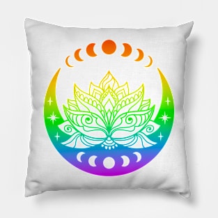 Rainbow Lotus And Moon Yoga Zen Meditation Spiritual Abstract Art Pillow