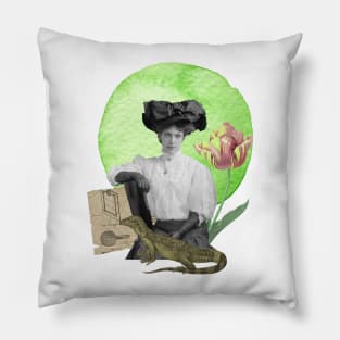 Lime Sun Lizard Tulip Lady Collage Design Pillow